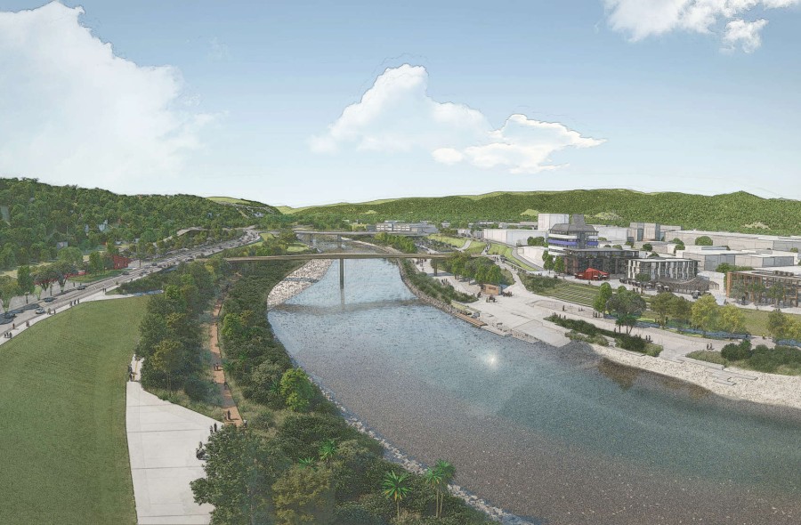 OpenDay sketch of shared use pedestrian and cyclist bridge from central Lower Hutt to Melling station